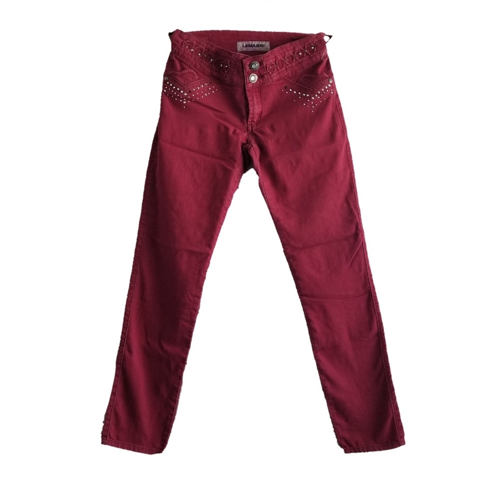 Lamasini Size 7 Red Skinny Jeans With Rhinestones